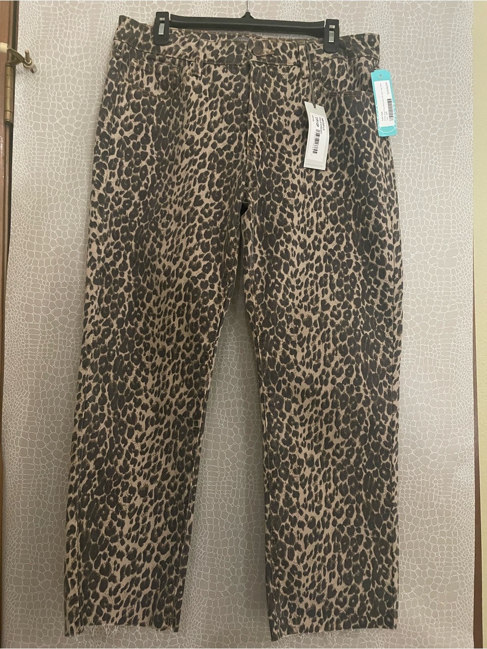 Just USA Lily Leopard Straight Print Ankle Jeans - Taupe & Black